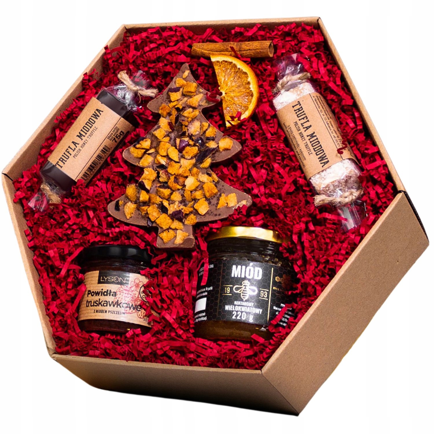 Levně Vánoční dárková krabička Dárek – lanýže, med, čokoláda, povidla