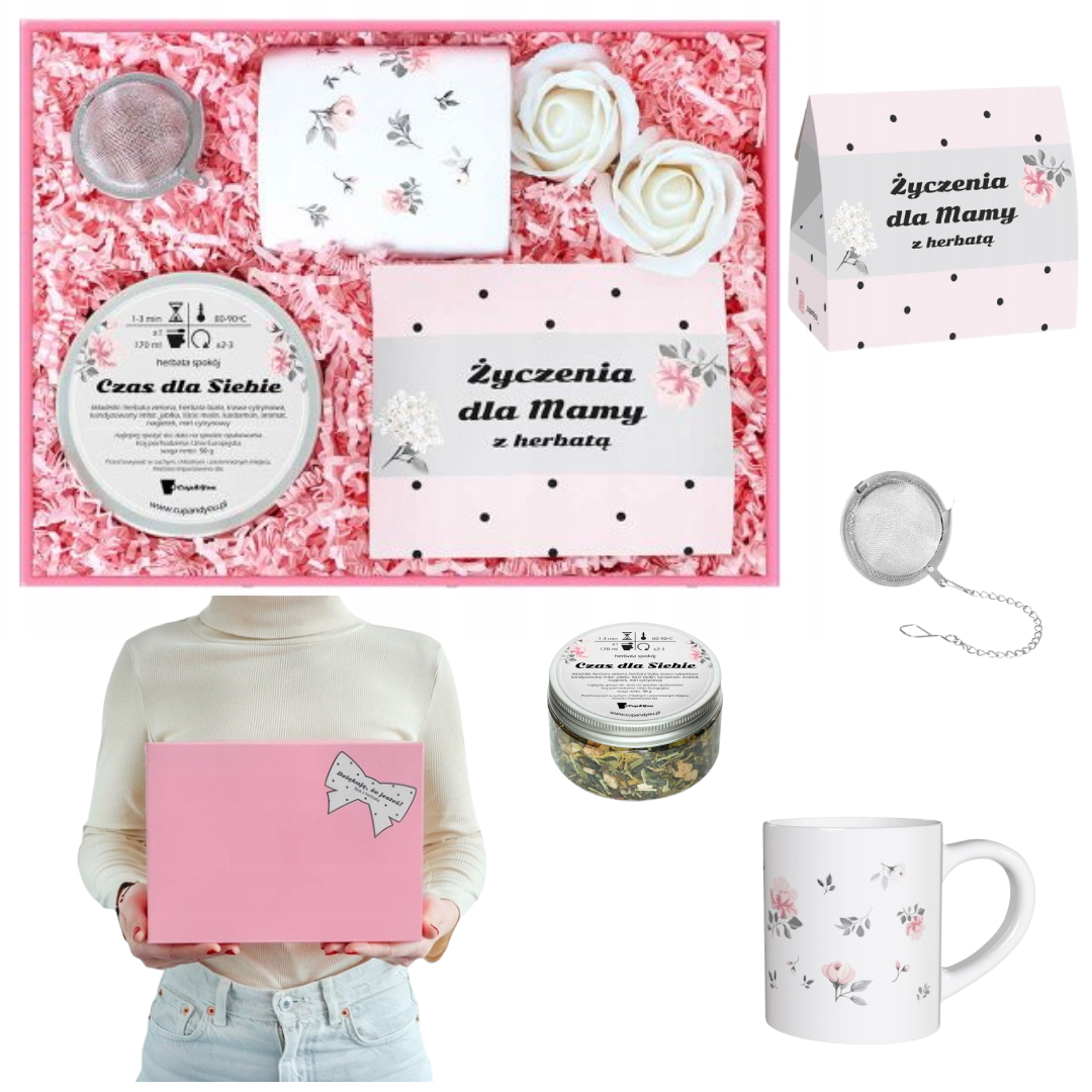Levně Dárková sada Box Pro Maminku s čokoládovým čajem s hrnkem a růžemi