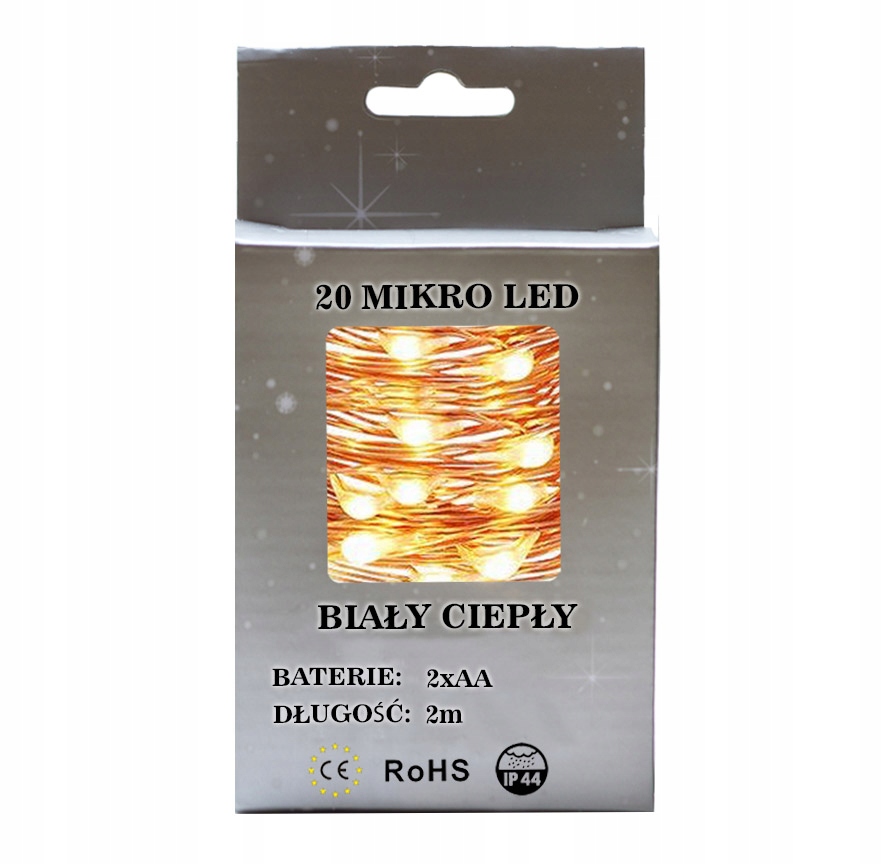 

Lampki Druciki 20 Mikro Led Białe Ciepłe