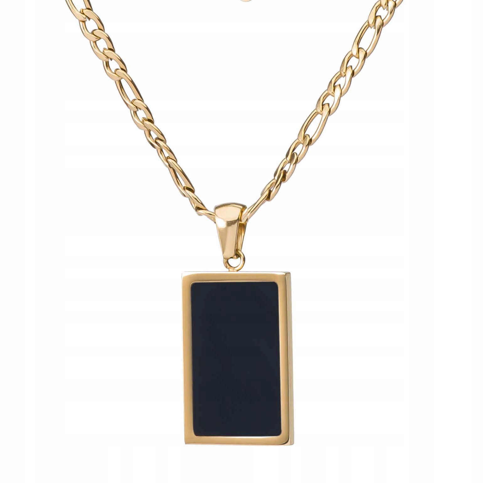 Złoty Naszyjnik Stal Chilurgiczna Z Onyksem