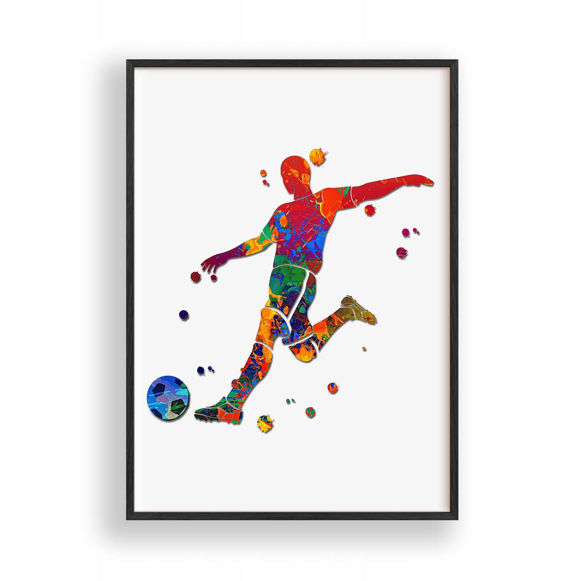 Obraz Fotbalista Barevná silueta Plakát Rámeček Dřevěný Černý 30x42 cm