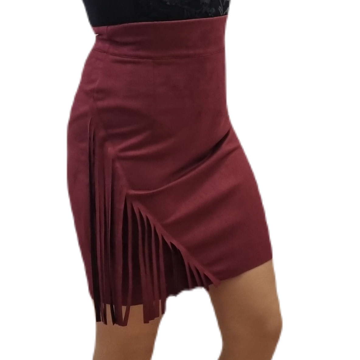 

Spódnica zamsz bordowa z frędzlami 50 cm boho r.44