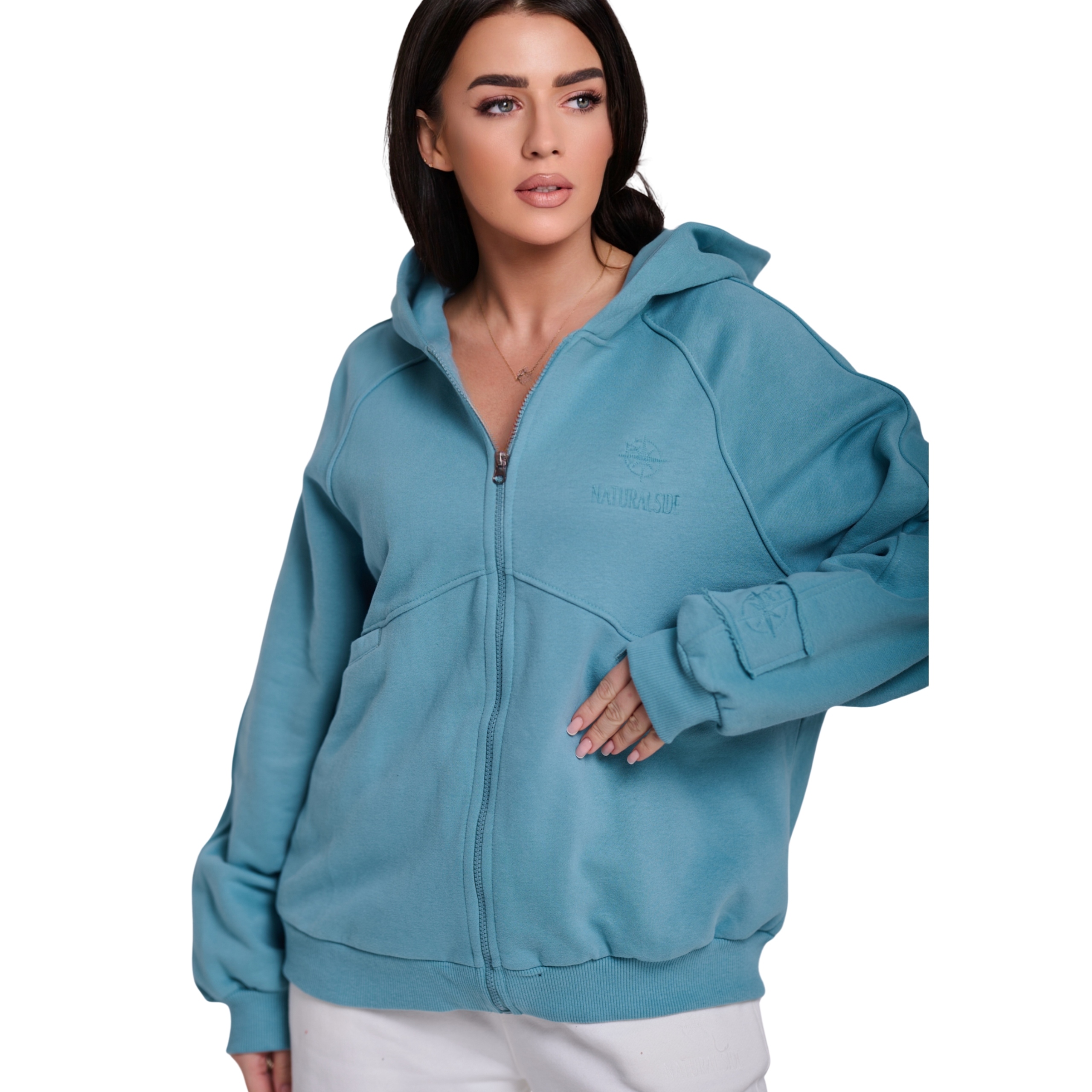 Mikina s rozepínací volnou kapucí s kapucí Premium máta XL/XXL