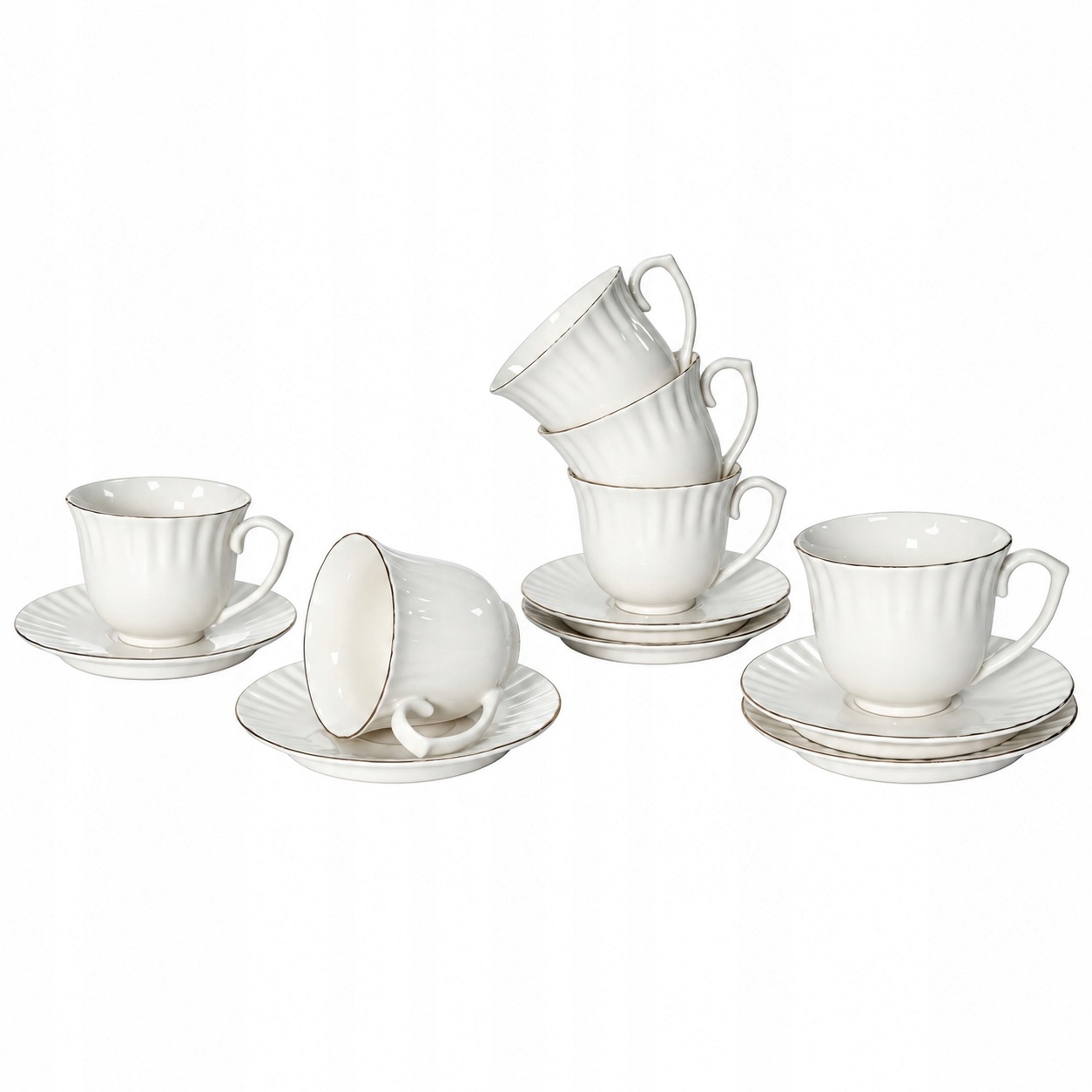 Sada 6 x šálek 250 ml Plisse Livello s podšálkem 14 cm, zlatý proužek