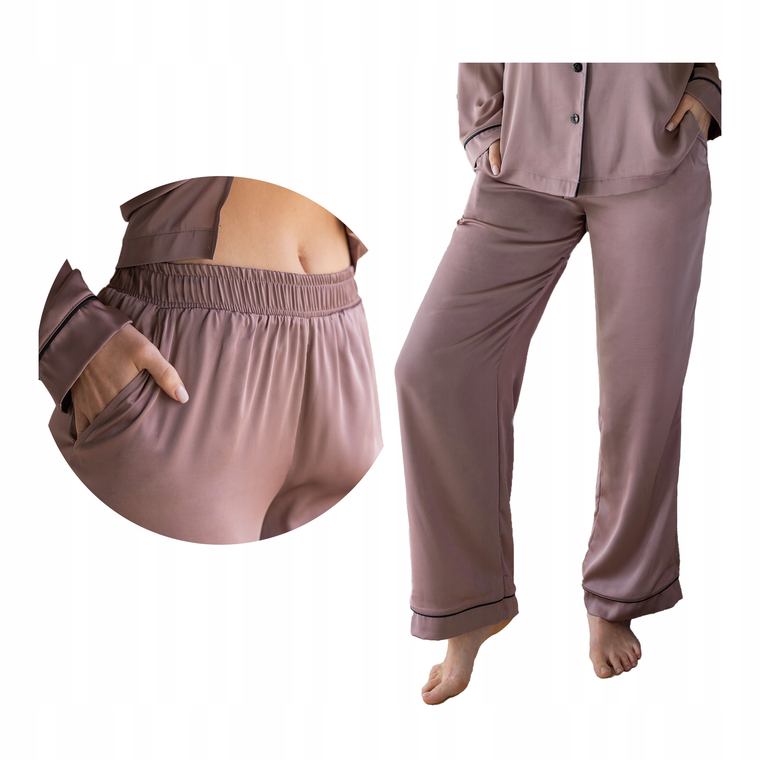 Dámské saténové pyžamové kalhoty na gumičce typu soft Kleo, velikost XL