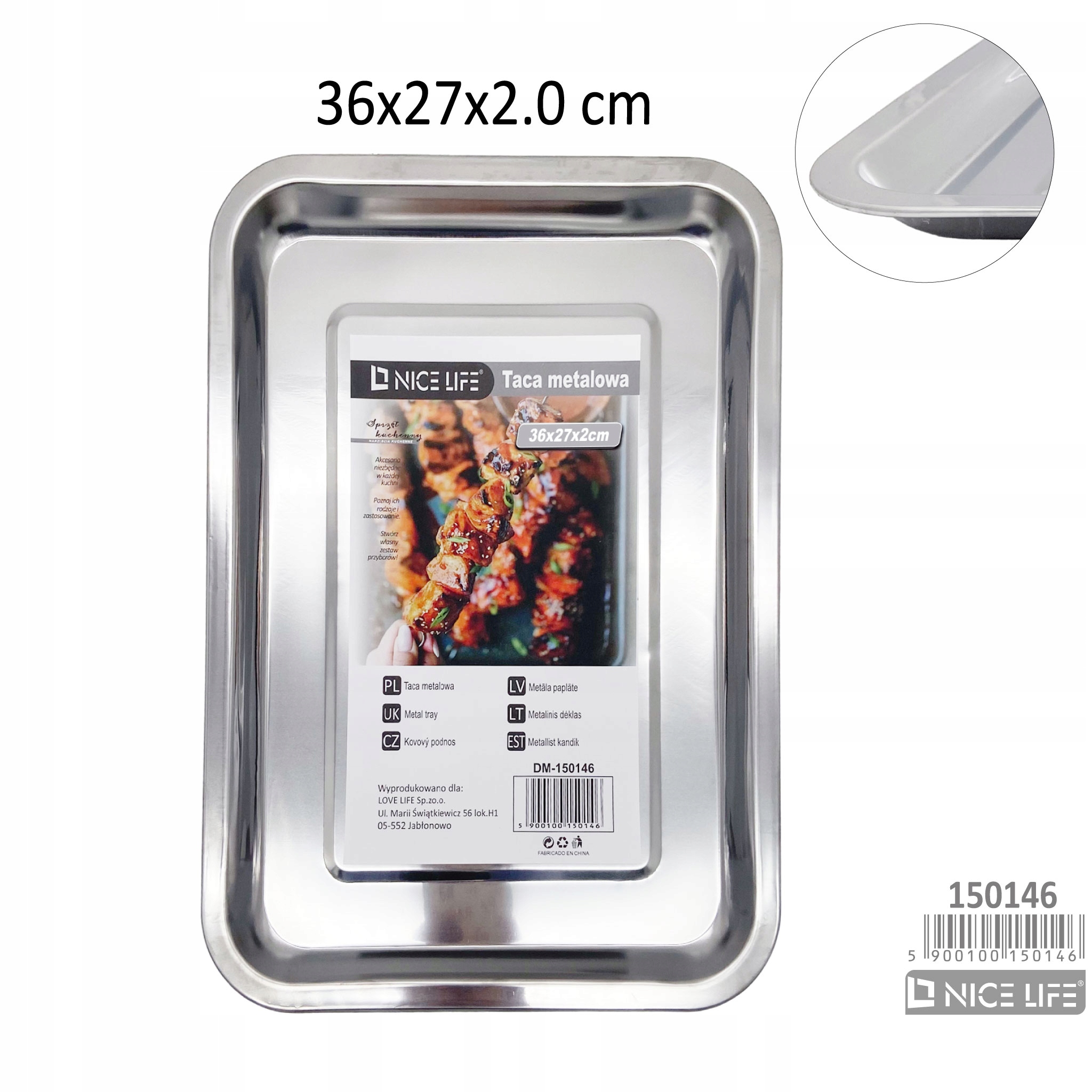 PŁYTKA TACA METALOWA - 36 X 27 X 2 CM - 150146 Marka Nice Life