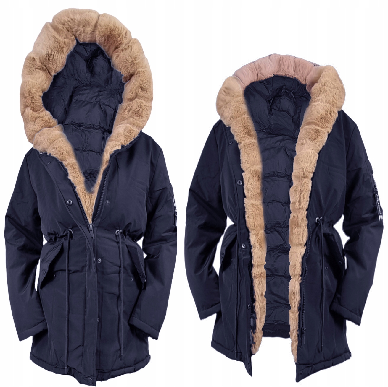 CIEPŁY PŁASZCZYK PŁASZCZ KURTKA DŁUGI DAMSKI FUTERKO ZIMOWY MIŚ KAPTUR 3XL