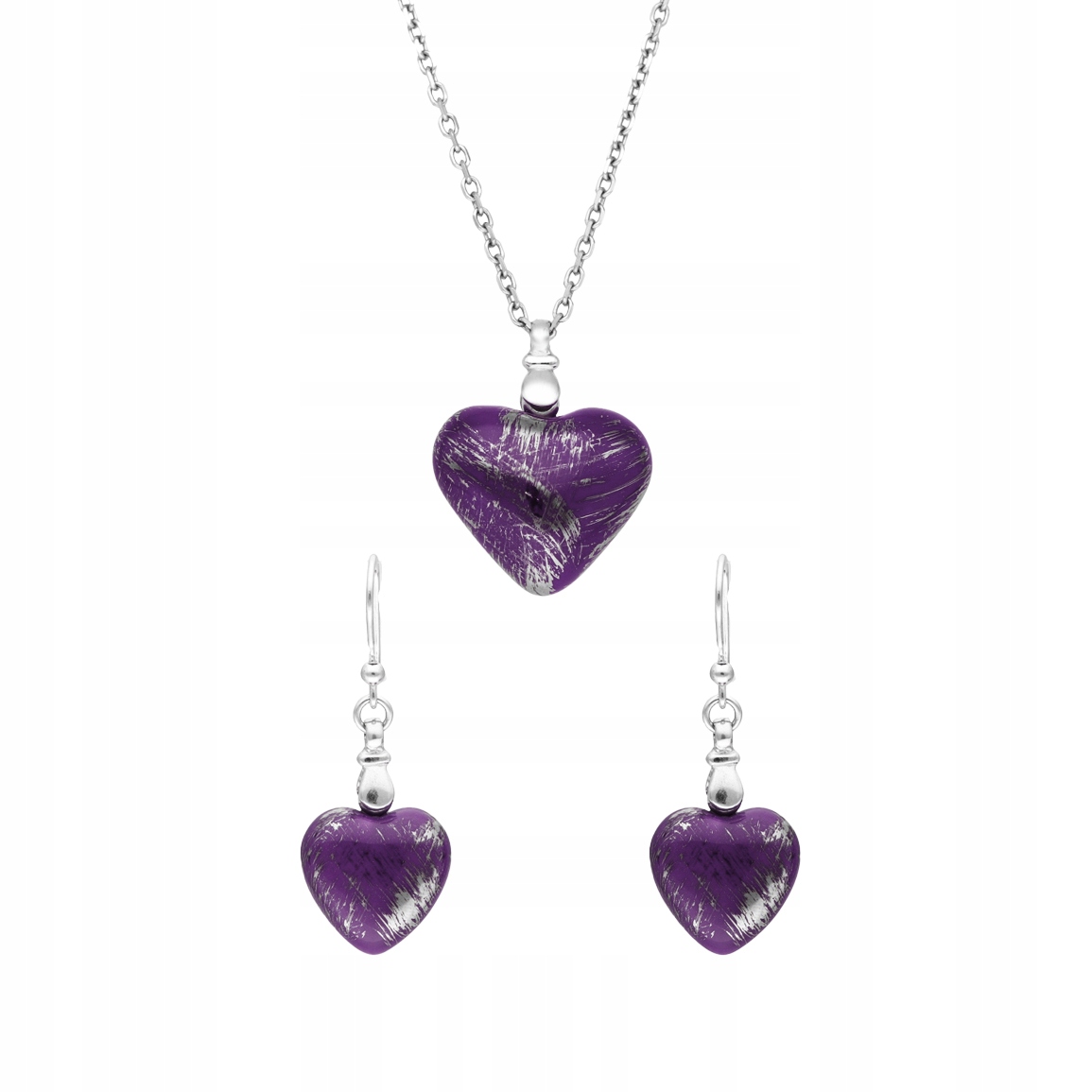 Sada fialových srdíček, ručně malované stříbro