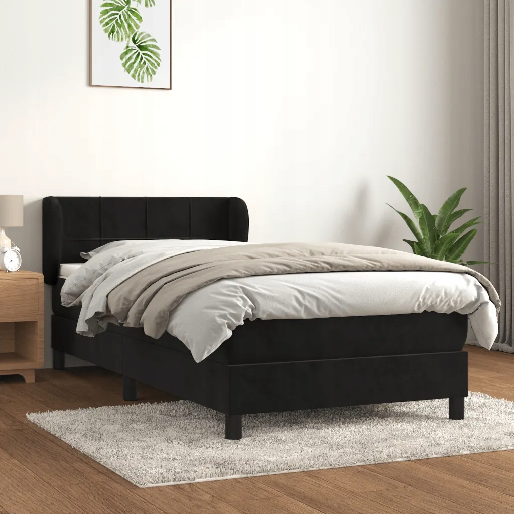 Box spring postel s matrací černá 100x200 cm samet Černý 3127477