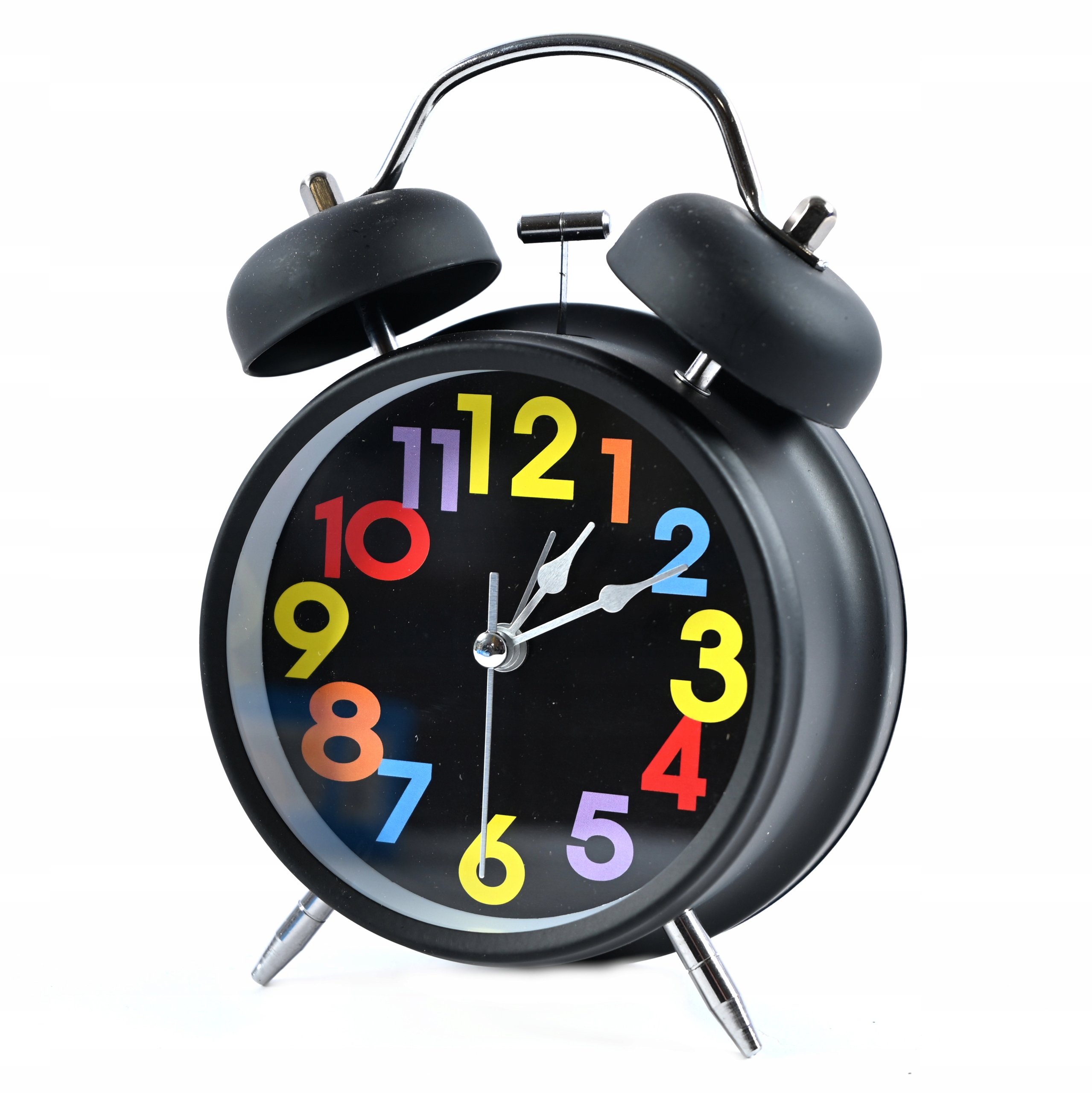 CZARNY BUDZIK DLA DZIECI KOLOROWA TARCZA ZEGAR GŁOŚNY ALARM
