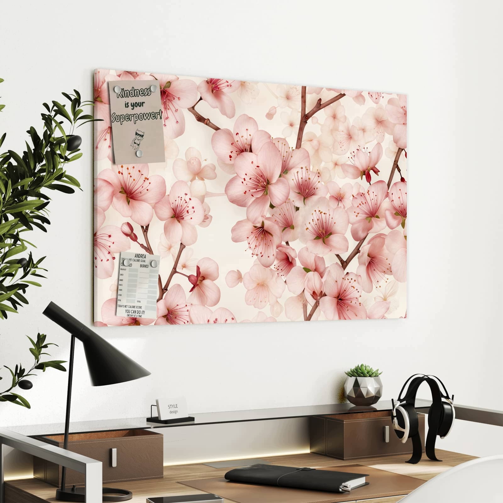 Magnetická tabule Květiny třešní 90 × 60 cm