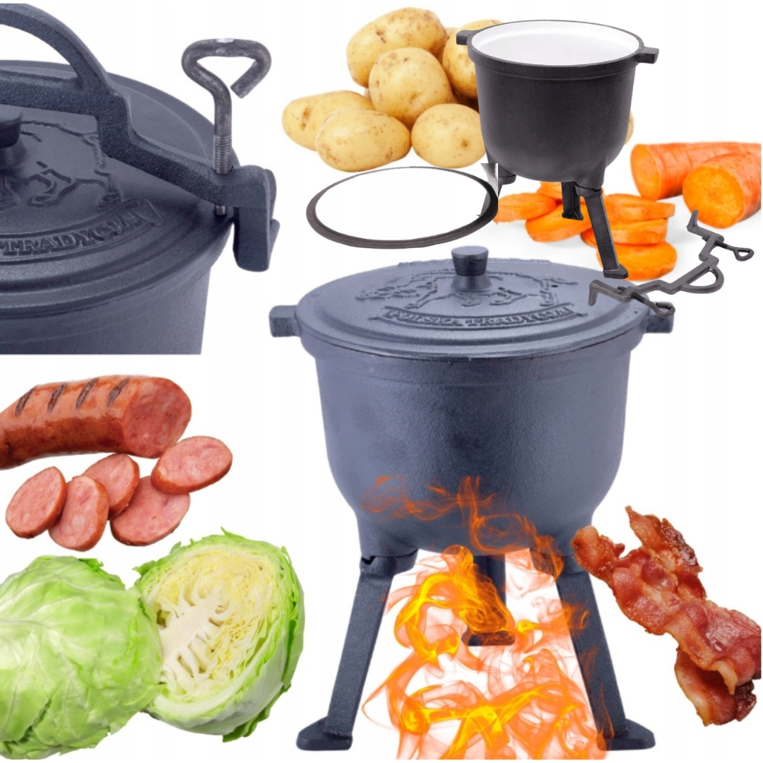 Litinový Kotlík bílá povrchová úprava Gar lovecký Stojící Na Ohniště 8 L Kamille