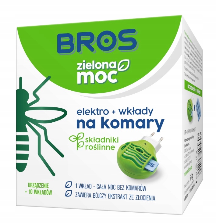 BROS ZIELONA MOC ELEKTRO NA KOMARY + 10 WKŁADÓW