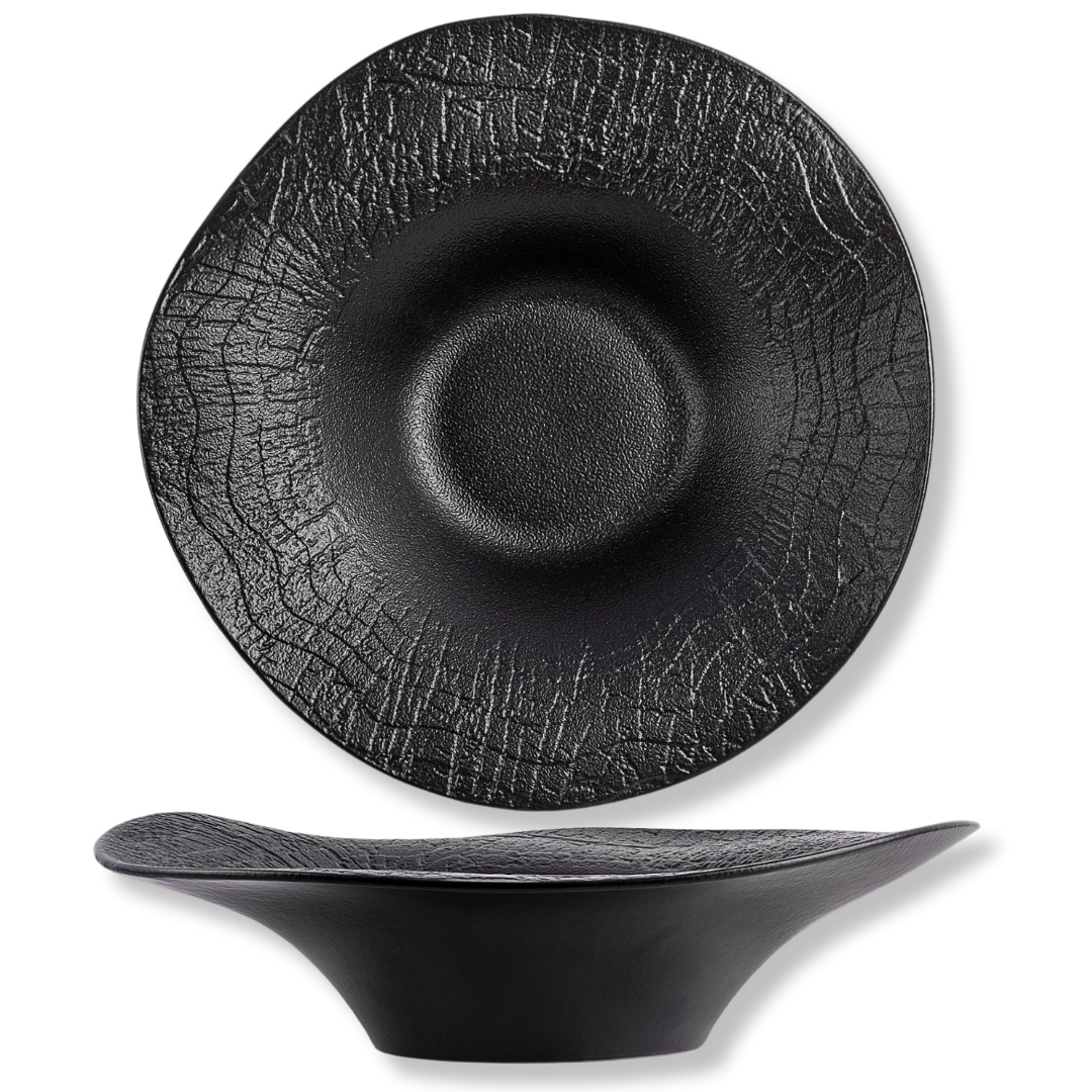 Hlboký porcelánový tanier čierny s imitáciou kameňa Wilmax 30 cm 700 ml
