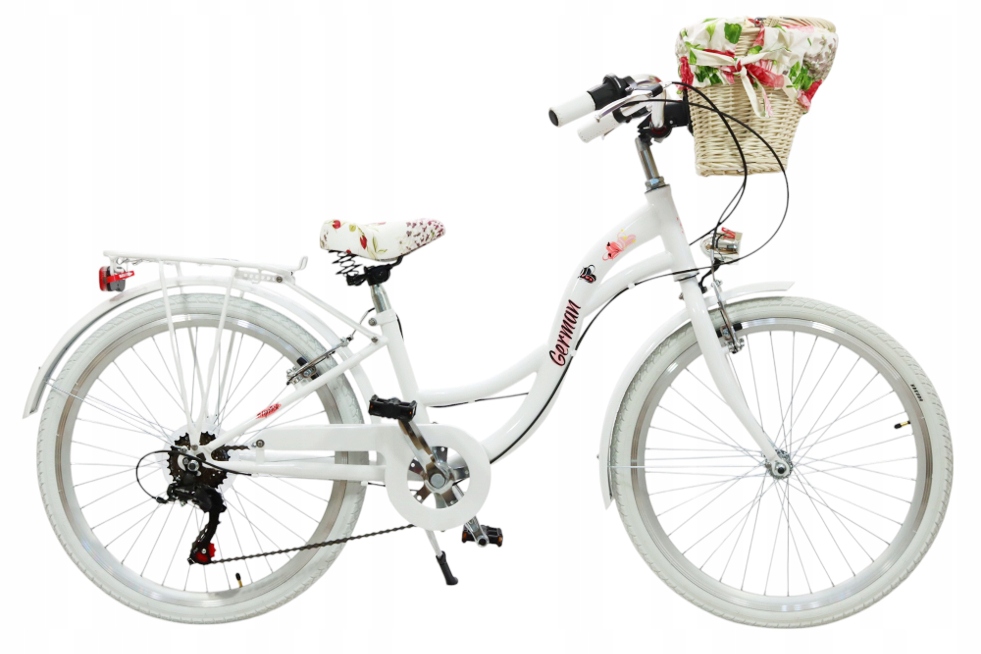 Piękny Biały Rower Damski Dziewczęcy 24 " Cale Koła Shimano Miejski Komunia
