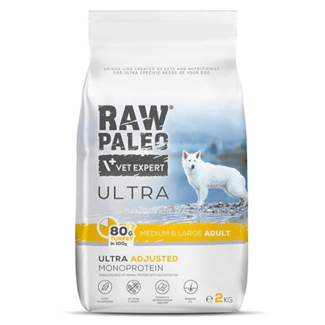 Levně Raw Paleo Ultra Medium Large Adult 2kg Suché Krmivo s krůtím masem pro psa