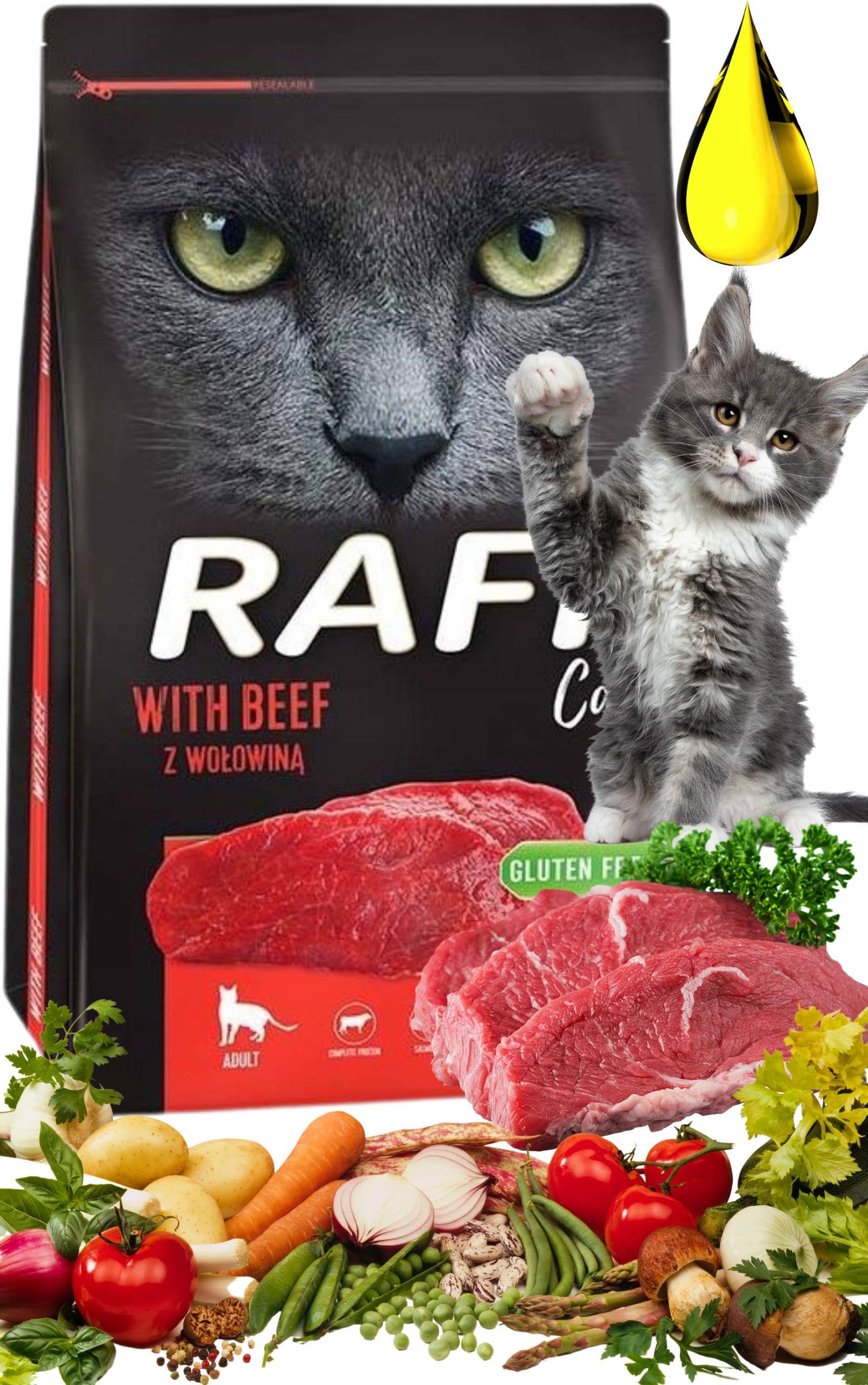 Levně Rafi Cat Hovězí Krmivo Suché Pro Kočky 7 Kg Plnohodnotné