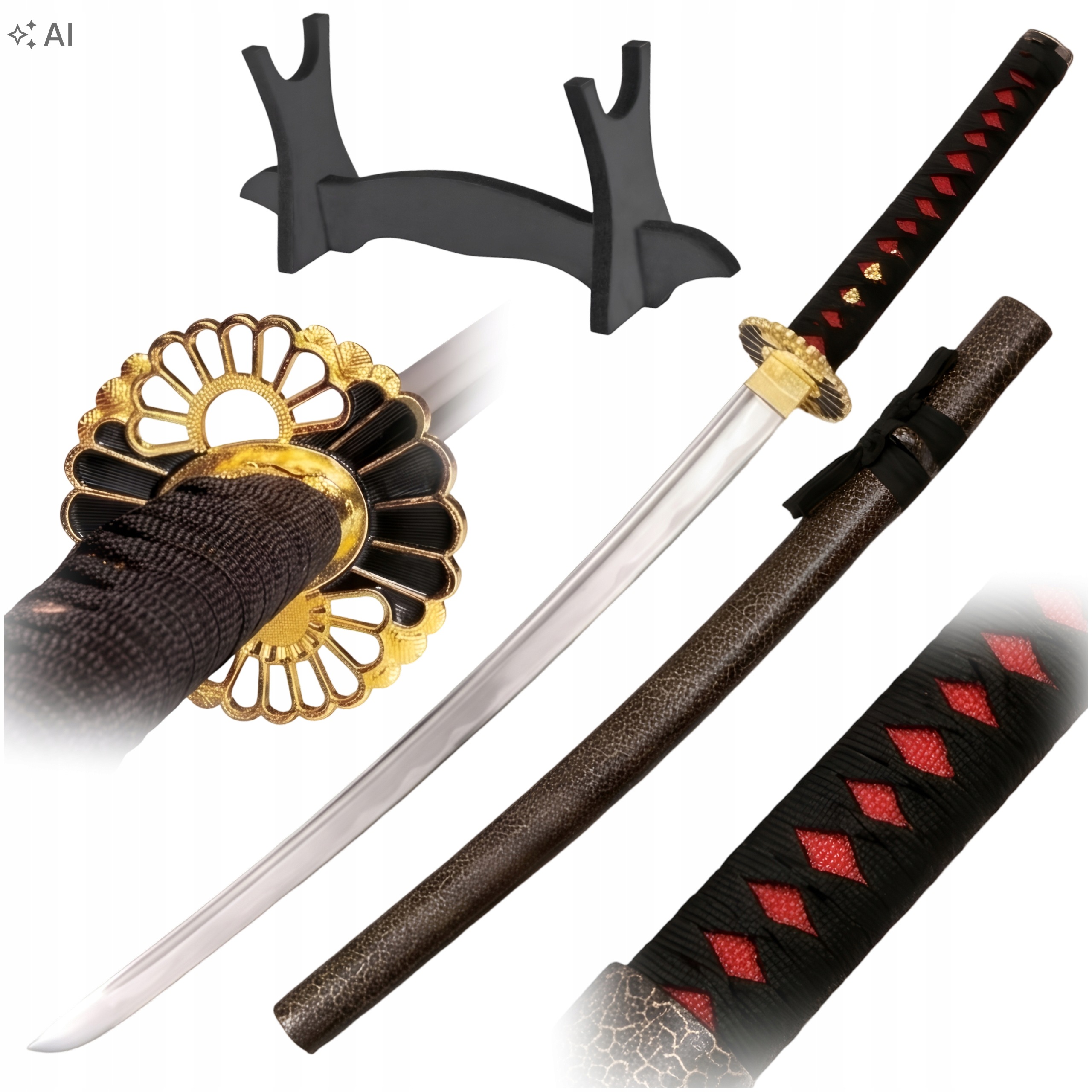 Ostrý A Nebezpečný Meč Samuraje Katana Tréninkový S Pouzdrem Stojan DS077