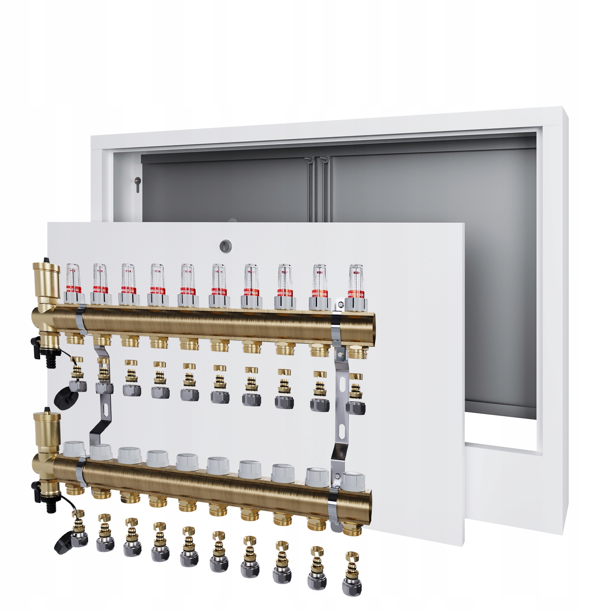 Rozdělovač pro podlahu 11 podlahové vytápění s nástěnným boxem Pex