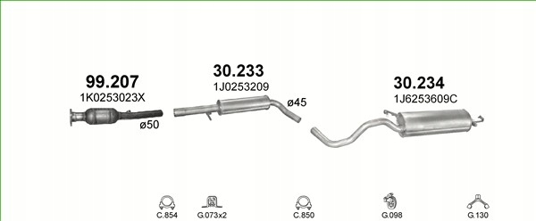 Tłumiki komplet Seata Leon poj.1,6 Producent części Polmostrów