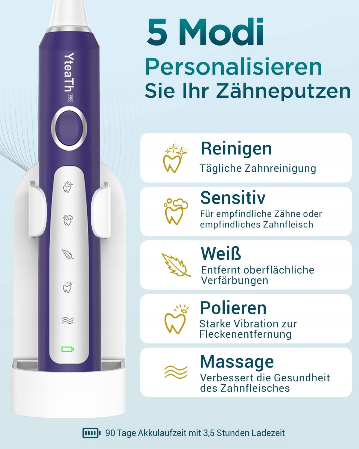 YTEATH PRO Elektryczna szczoteczka do zębów Soniczna — miniatura 4