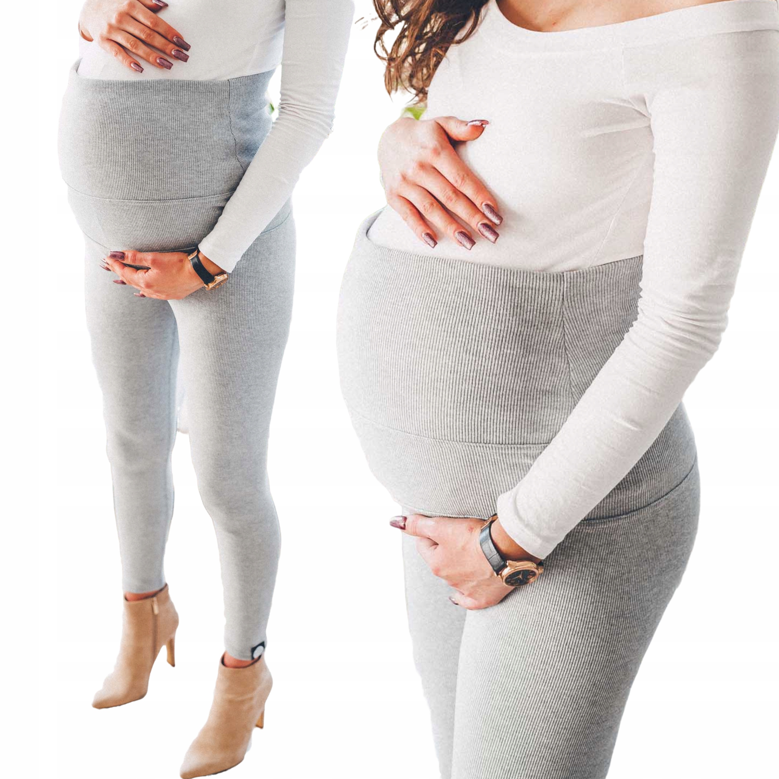 

Leginsy prążkowane damskie szare getry ciążowe M