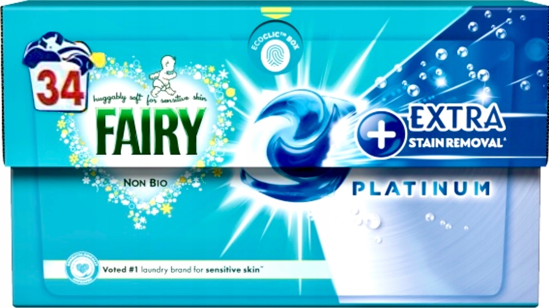 Kapsułki do Prania FAIRY PLATINUM Non Bio + Extra Stain Removal 34szt