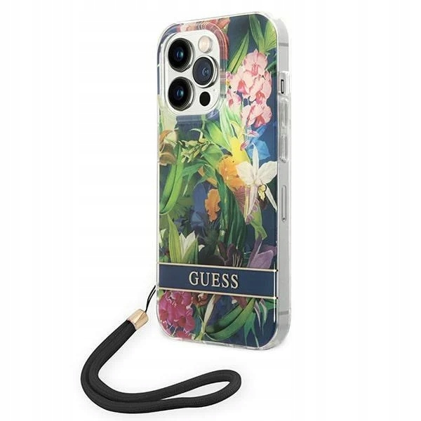 Pouzdro Guess GUOHCP14LHFLSB pro Apple iPhone 14 Pro modré/blue hardcase Flowe