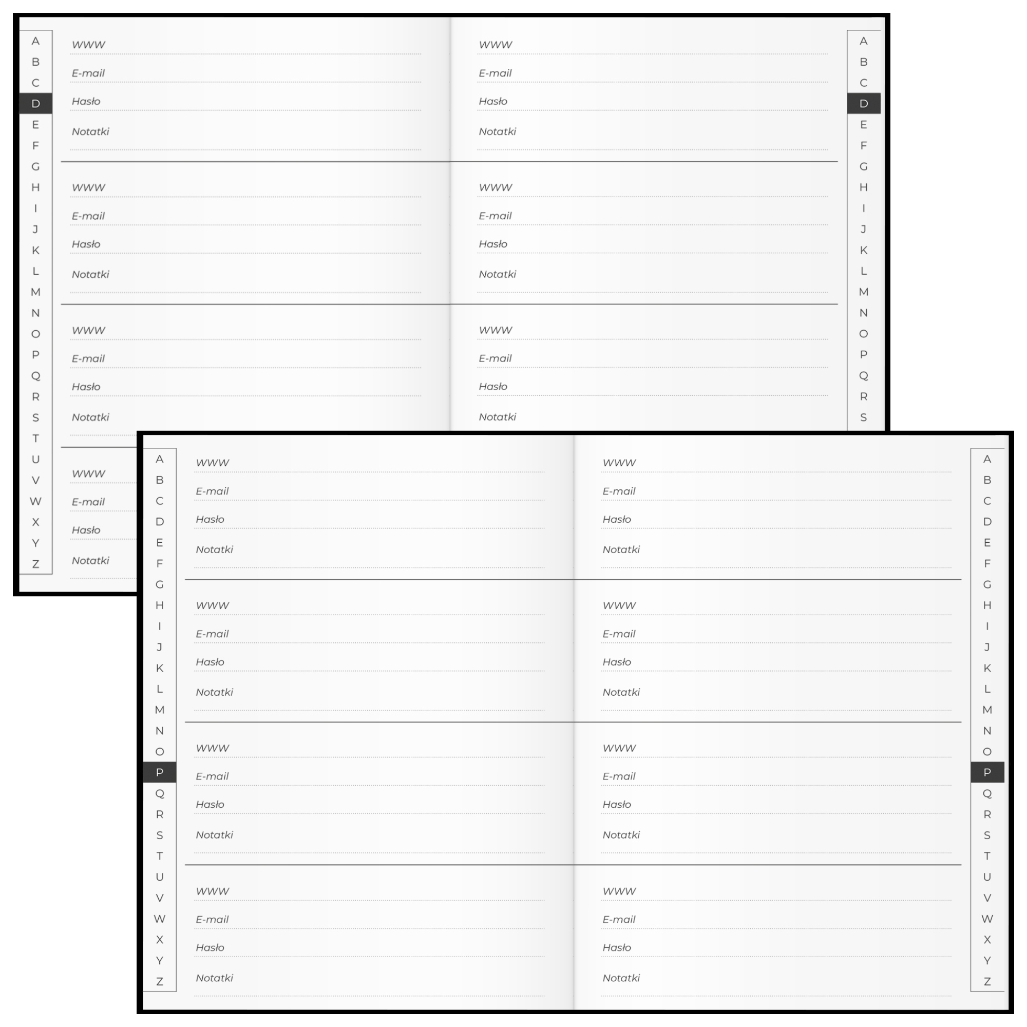 NOTES ORGAZNIER NA HASŁA INTERNETOWE NOTATNIK ZESZYT DOSTĘPY HASŁO PASSWORD Głębokość produktu 2 cm