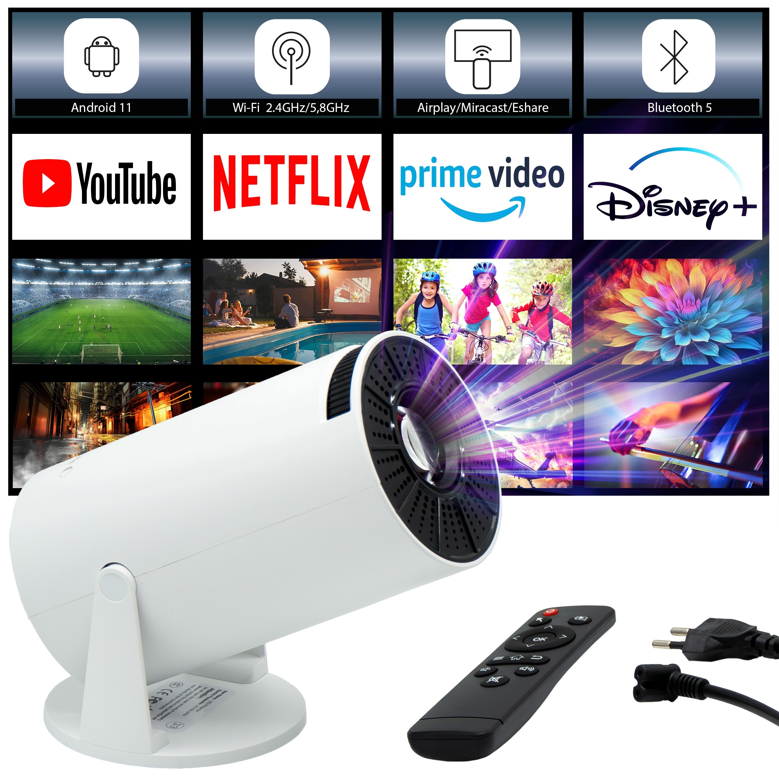 Multimediálny projektor 250 Ansi, projektor Android 11 WiFi Bluetooth Hdmi
