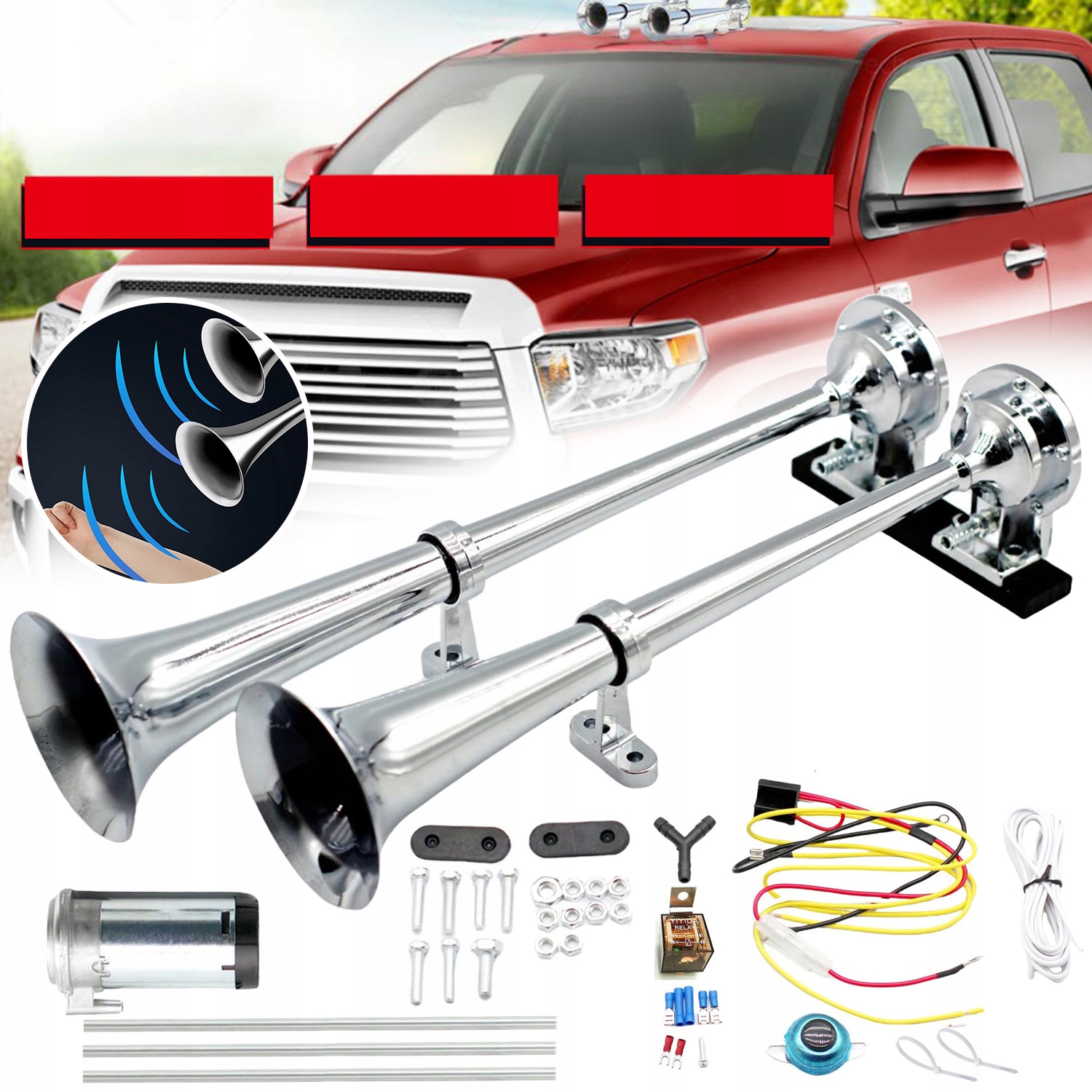 Pneumatický Klakson Trubka Fanfara Hlasitý Signál 600dB Tir Auto 12V