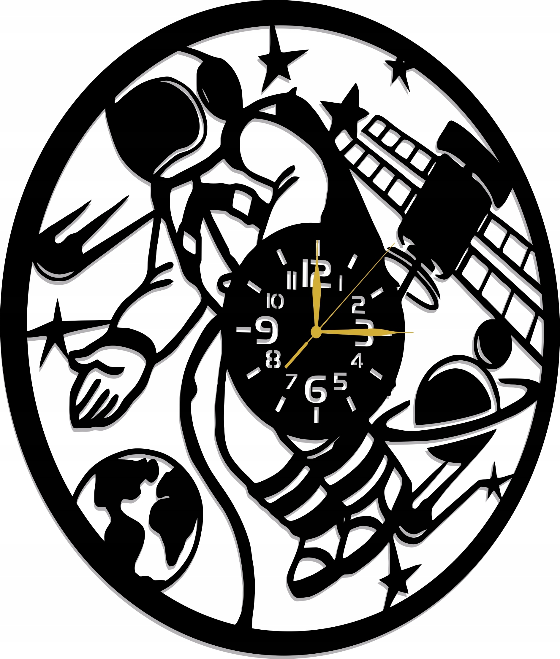 Hodiny Pro Fanouška Vesmíru Astronaut Vesmír Planety Dárek 70 CM 3D