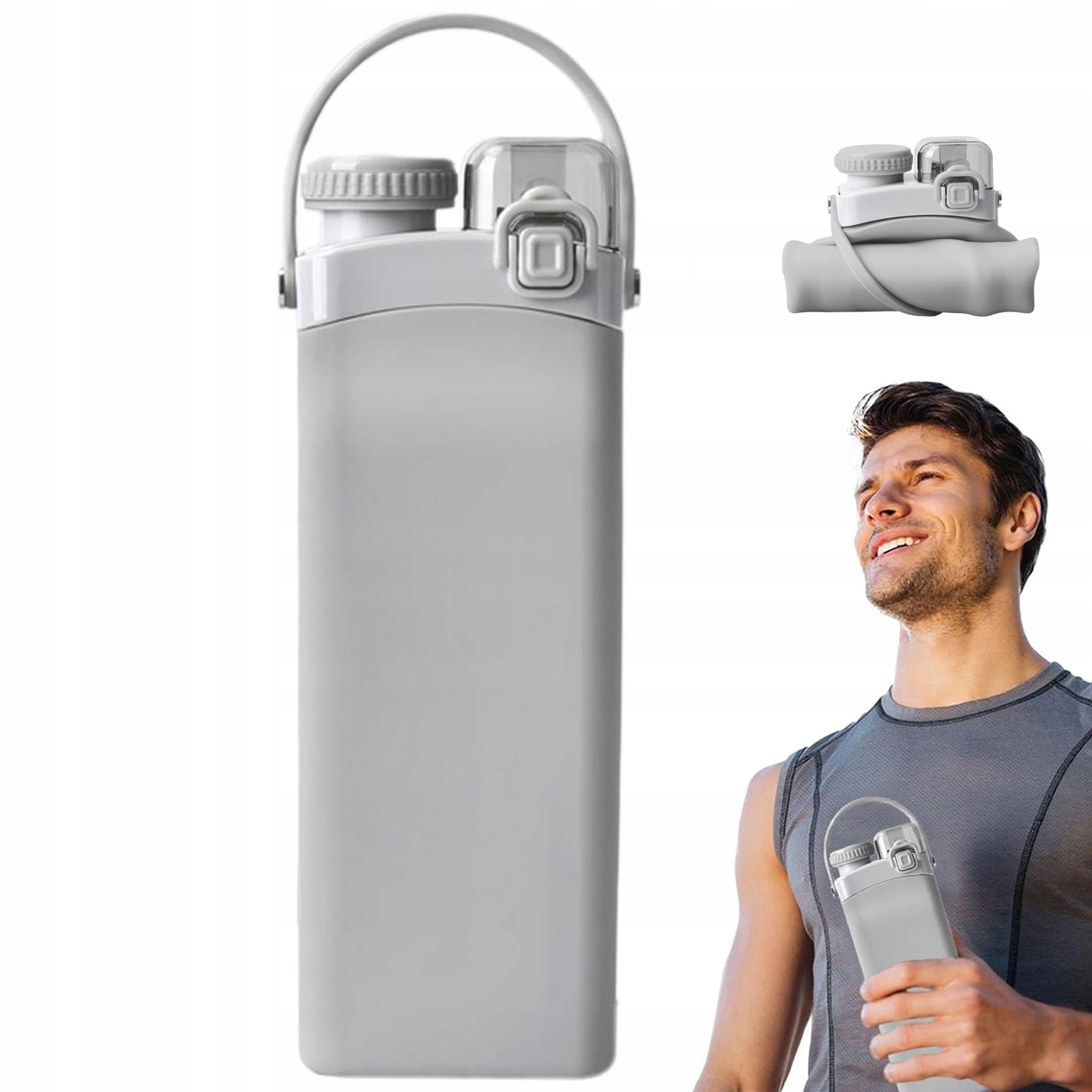 Levně Bezpečná silikonová láhev na vodu sportovní 600ml BPA-free Lahev Na Pití se slámou