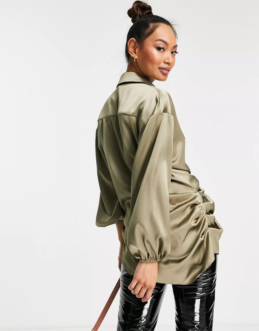 KOSZULA DAMSKA ZIELONA SATYNOWA WIĄZANA 32 1BXP Płeć kobieta