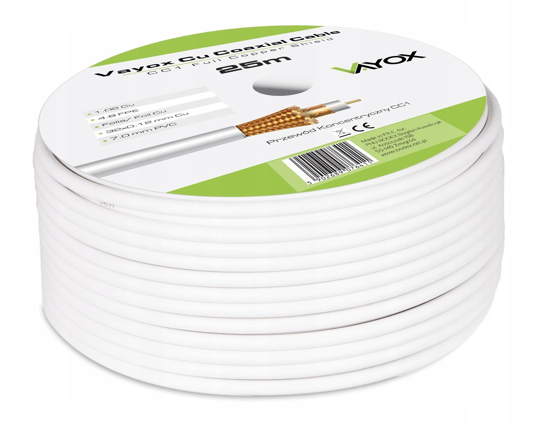 KABEL PRZEWÓD KONCENTRYCZNY DO ANTENY TV ZEWNĘTRZNY MIEDŹ CU LTE HD 4K 25M Stan opakowania oryginalne