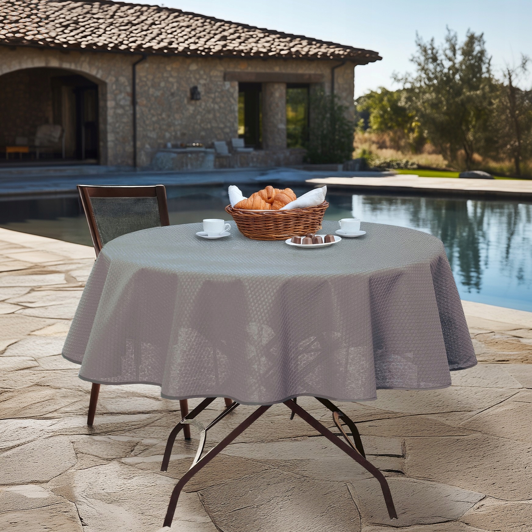 Obrus Ogrodowy Piankowy Szary Okrągły Koło 160 cm