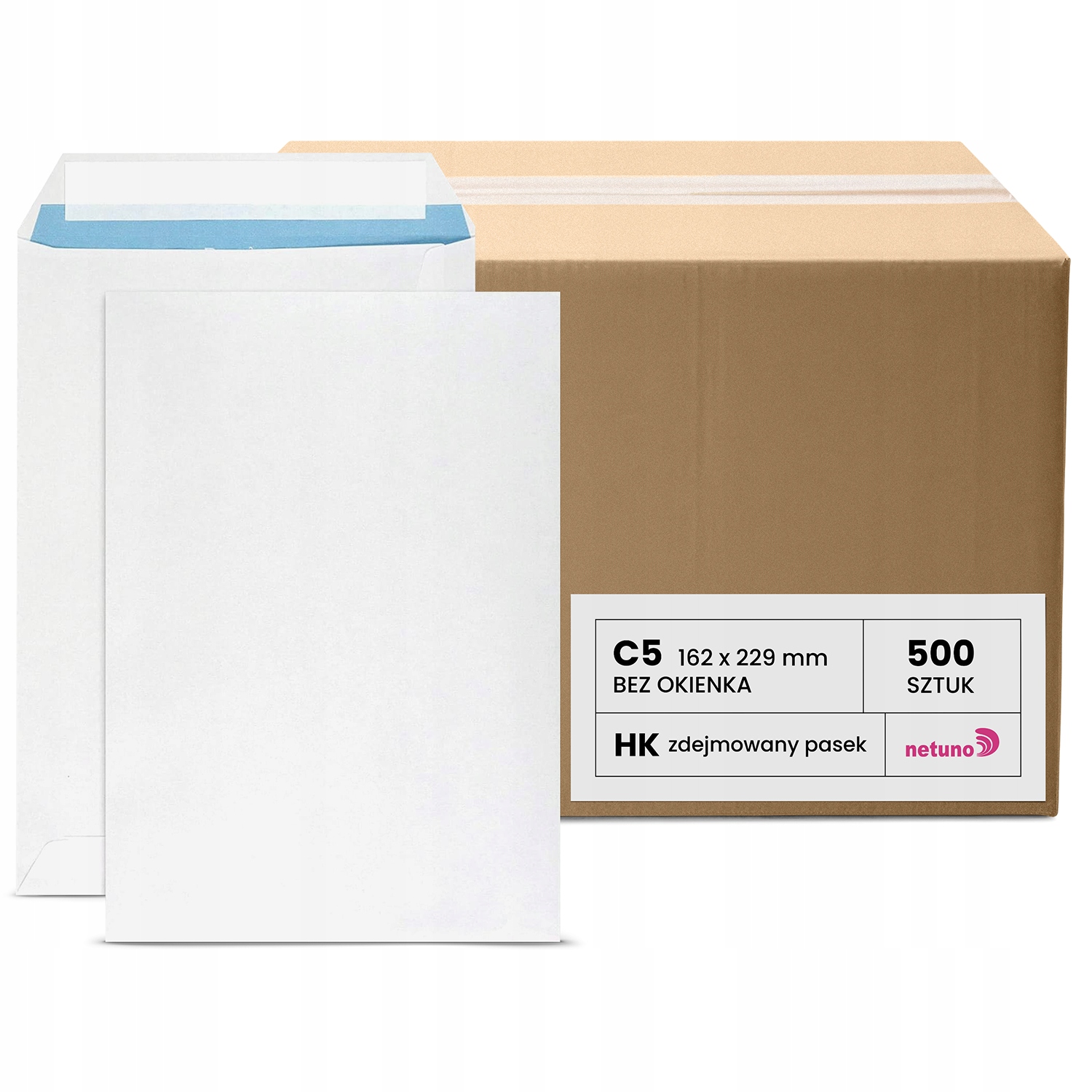 Koperty C5 Hk samoklejące z paskiem listowe standardowe białe na A5 500szt.