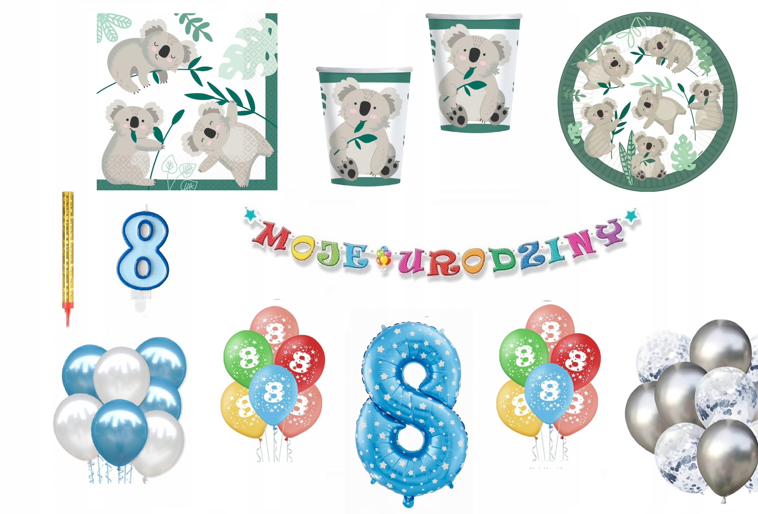 

Zestaw Urodzinowy Miś Koala 8 Urodziny Balony