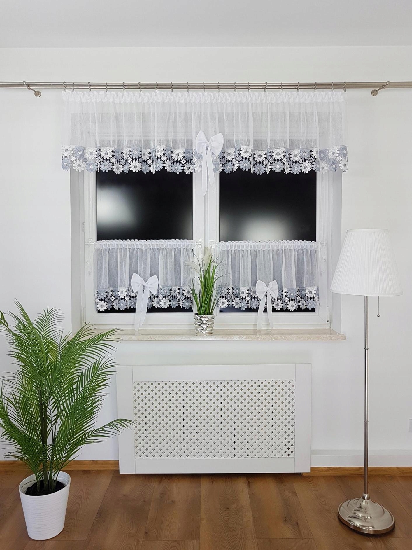 Firana Kuchenna Z Kokardkami Firanka Z Zazdrostkami Do Kuchni Zestaw Szara