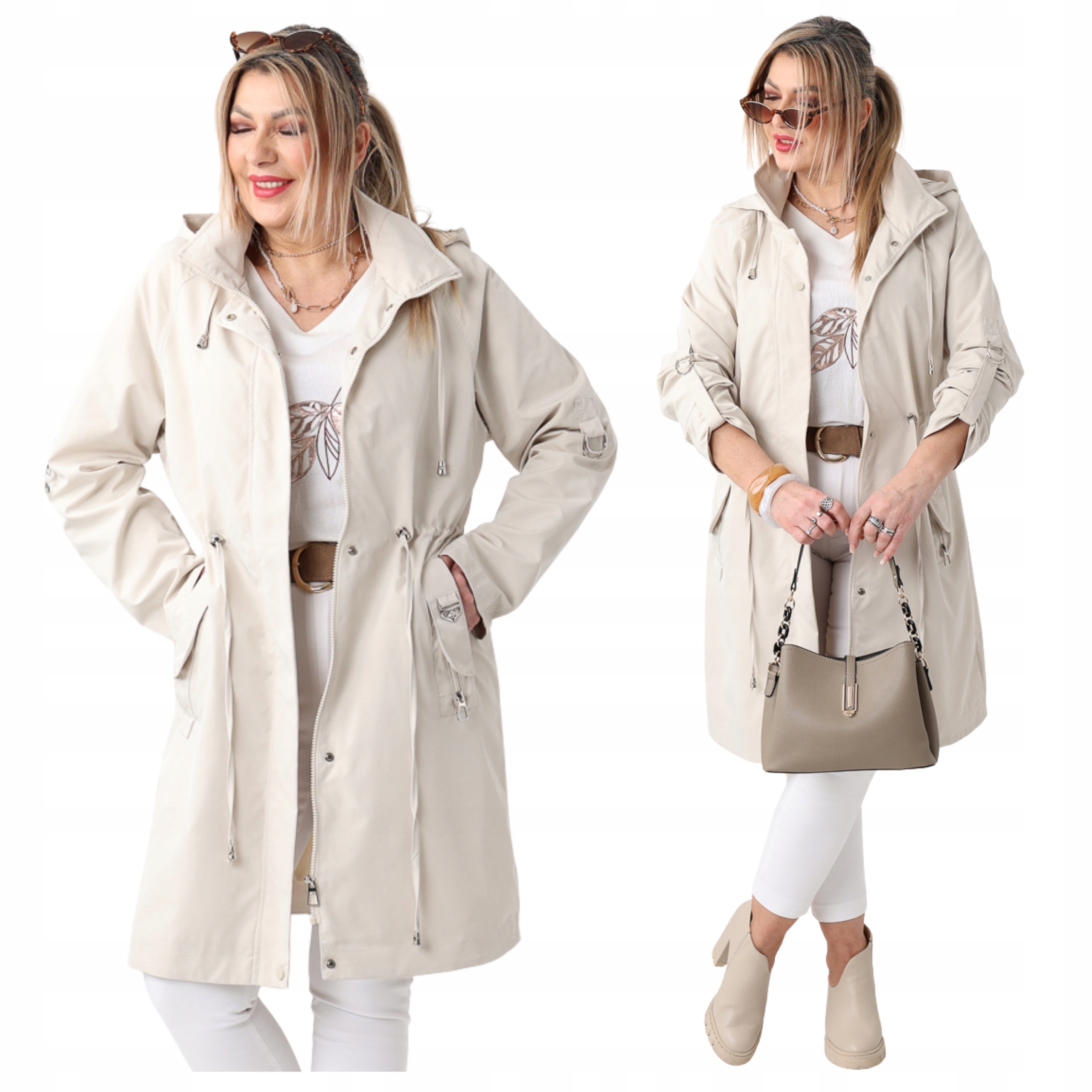 Damska Kurtka Parka Przejściowa Lekka Duże Rozmiary Regulowana W Pasie