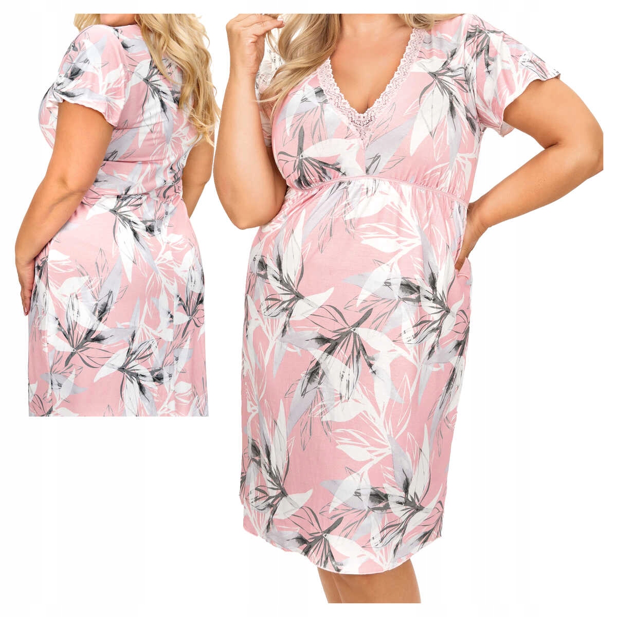 Donna Košile noční z viskózy s krátkým rukávem Evita růžová plus 3XL
