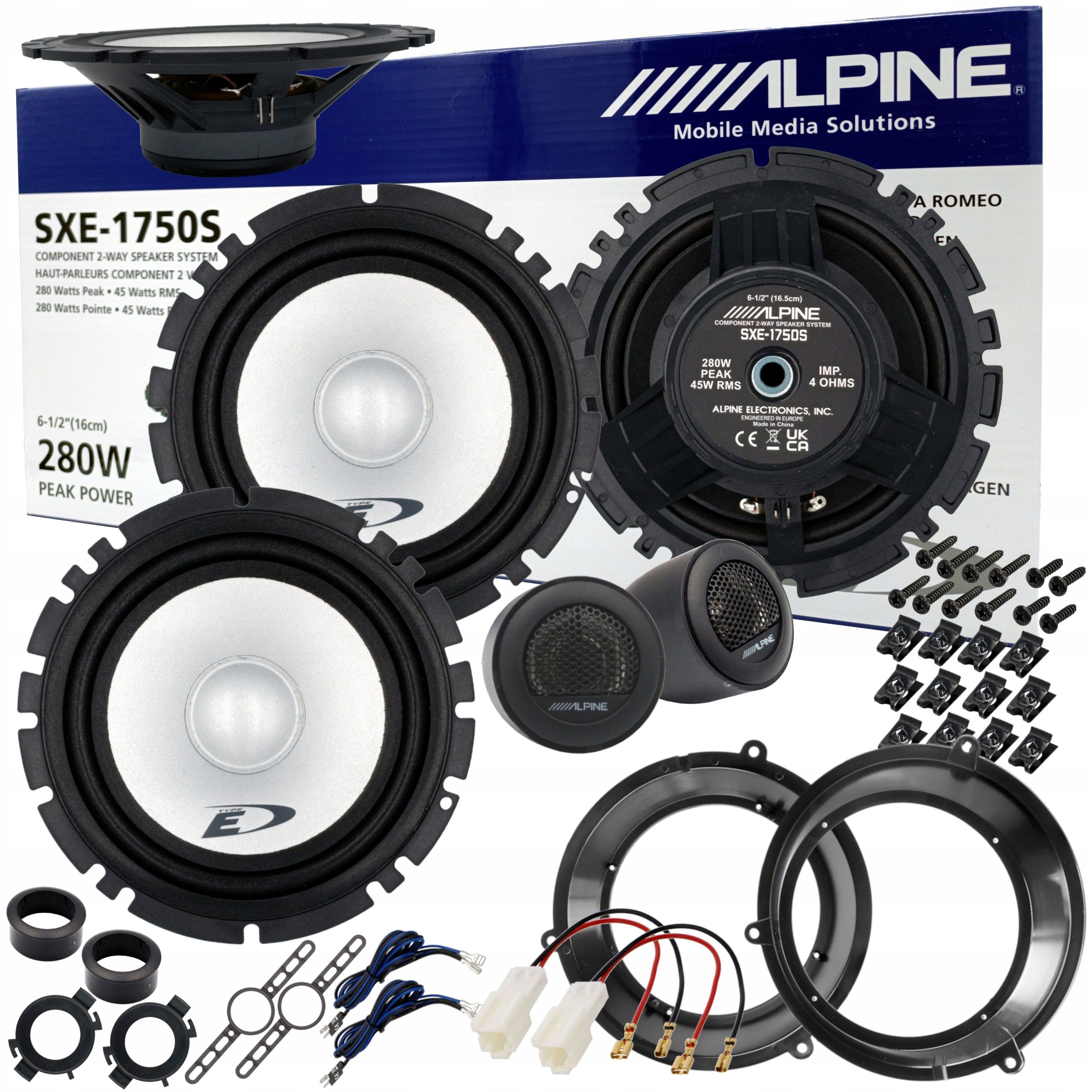 Głośniki samochodowe odseparowane ALPINE dystanse do FIAT PANDA DRZWI PRZÓD