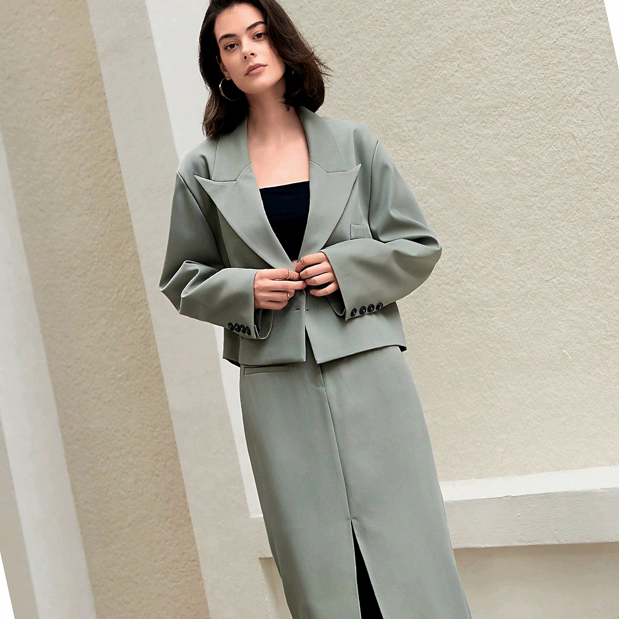 Sako Sukně Elegantní dámská olivová sukně na kotníky L 40