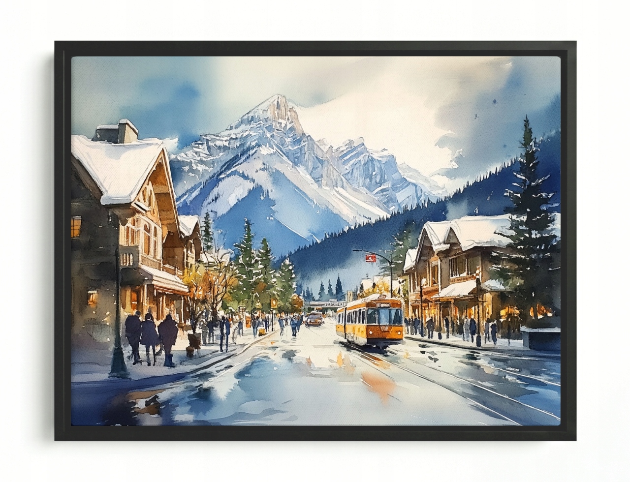 Obraz Rám Americký Box Městečko Letovisko Hory Zima Sníh Ulice Mráz 80x60
