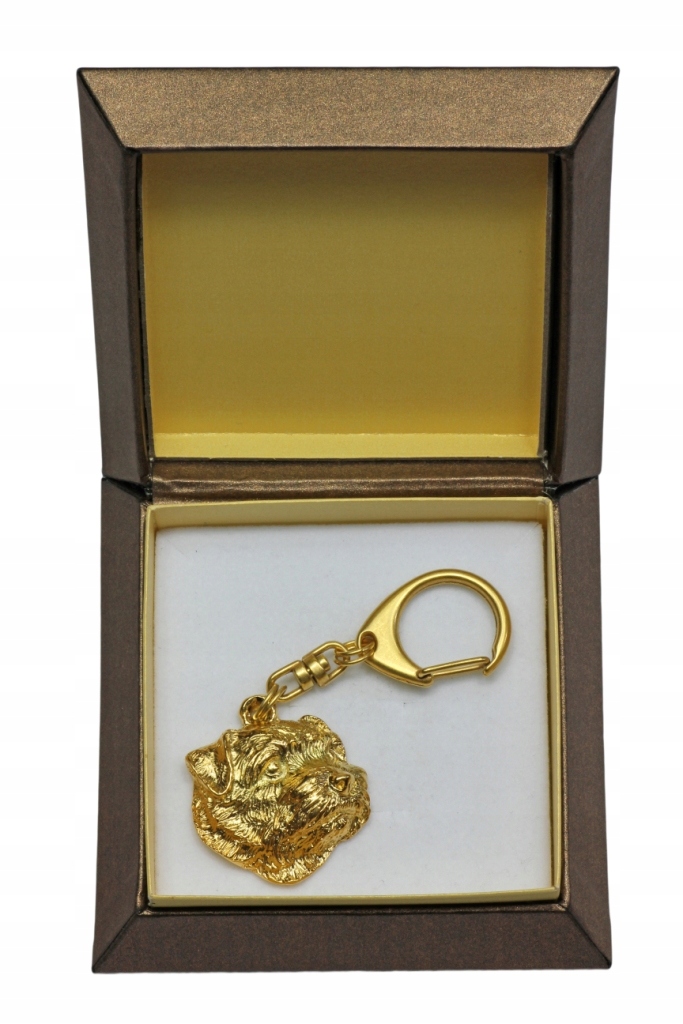 Norfolk Terrier pozlacený přívěsek na klíče se psem v dárkové krabičce, přívěsek