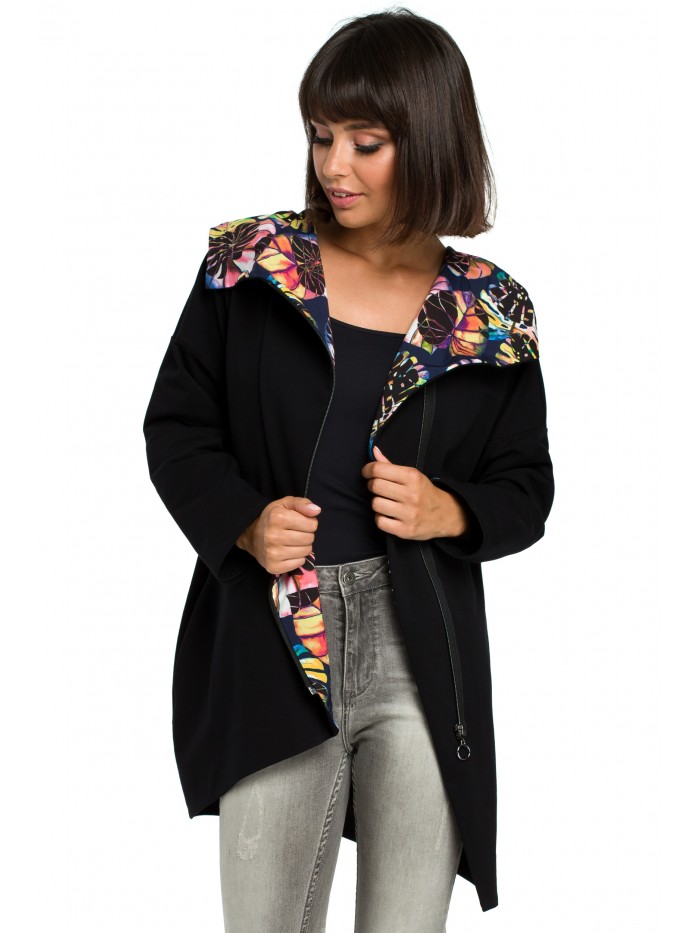 

Eu 2XL/3XL B091 Zasuwana bluza z kapturem - czarna