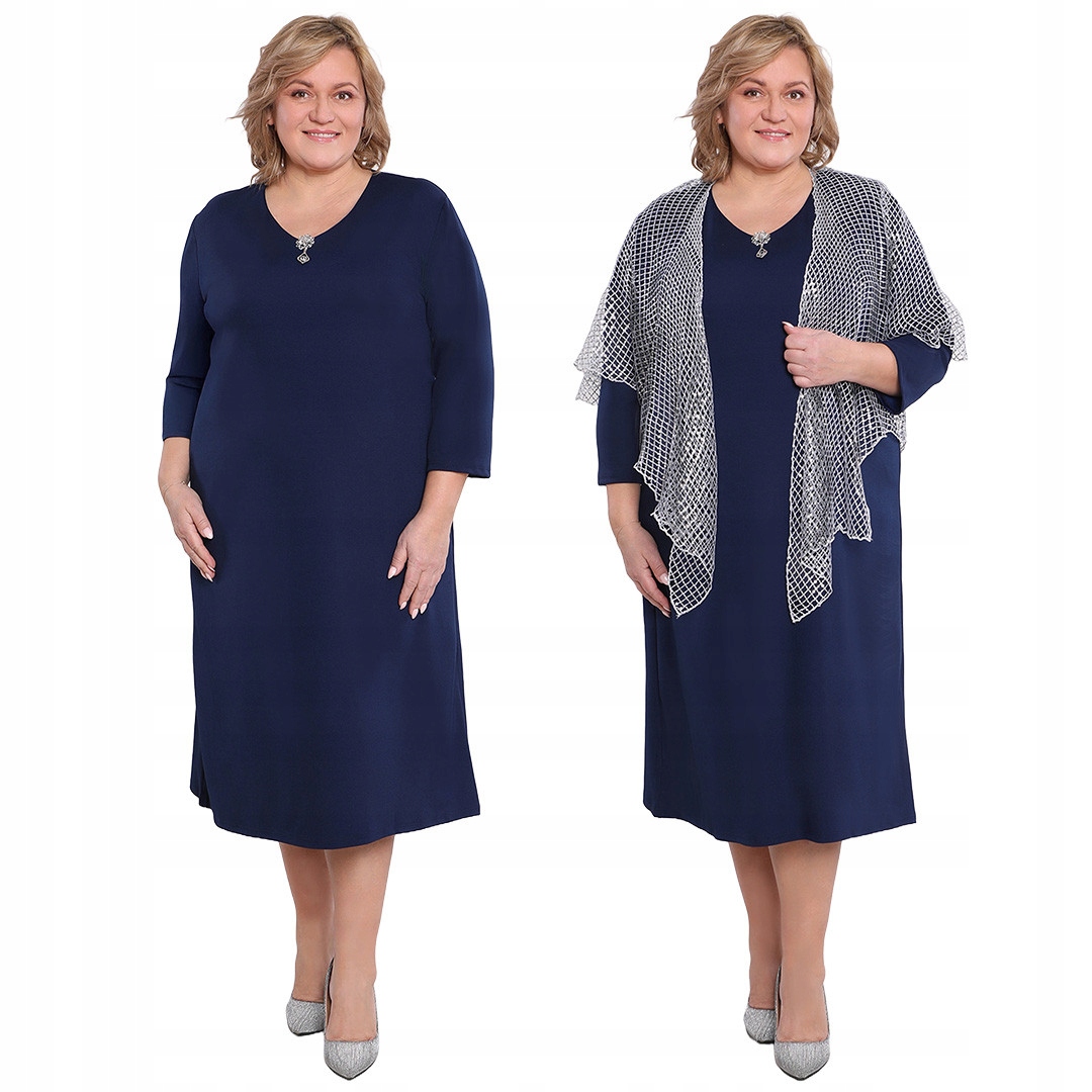 Tmavě modrá šaty s broží plus size velikost 56/58