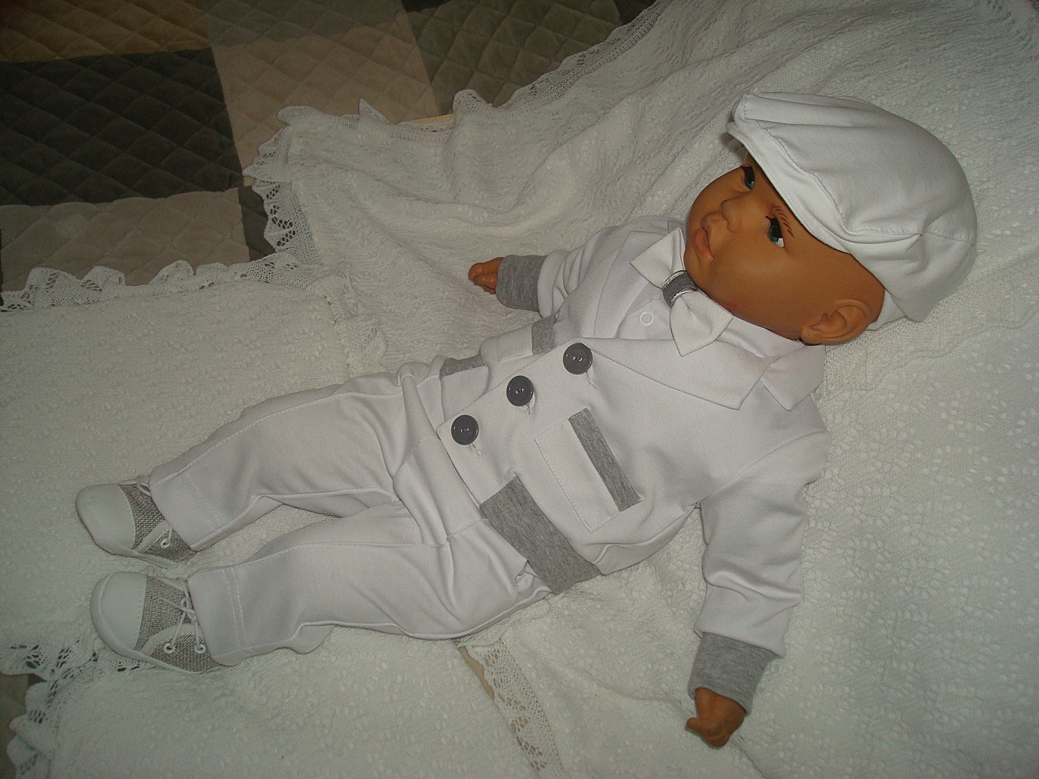 BAWEŁNA MARYNARKA KOMPLET UBRANKO/CHRZTU/WESELE/68 Kolor biały