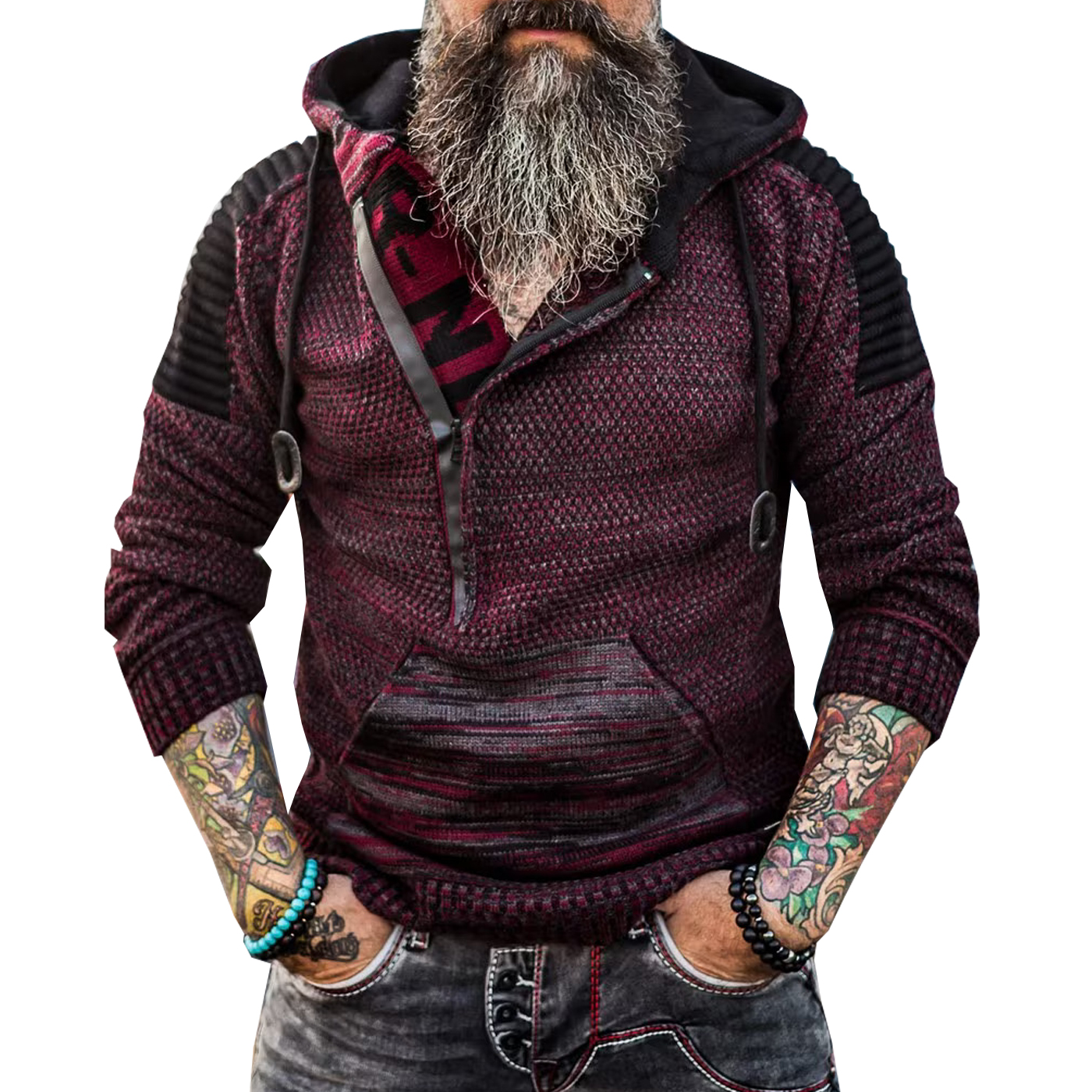 Pánský Mikina S Klokaní Kapsou melanž silně vínový