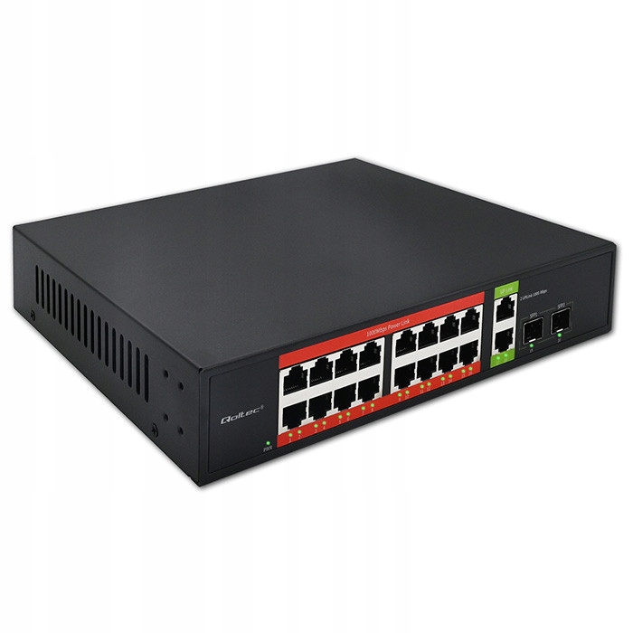 Switch PoE 16x RJ45 Gigabit Ethernet 2x Sfp pro Ip monitorování Qoltec